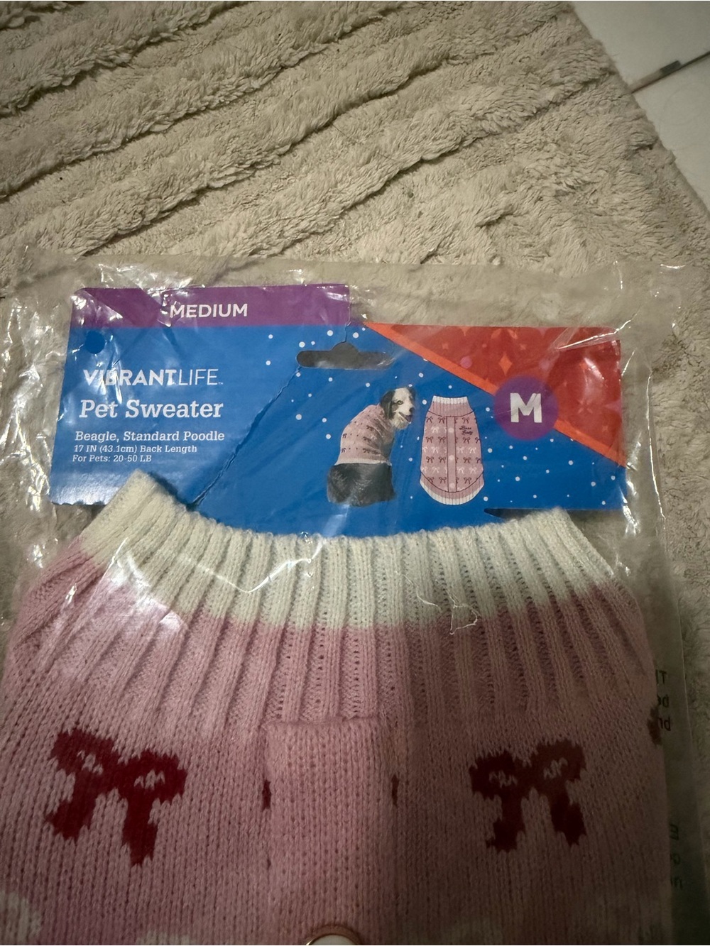Vibrant Life Pink Bow Knit Dog Sweater NWT Medium 20–50 lb Button Front - Picture 2 of 6